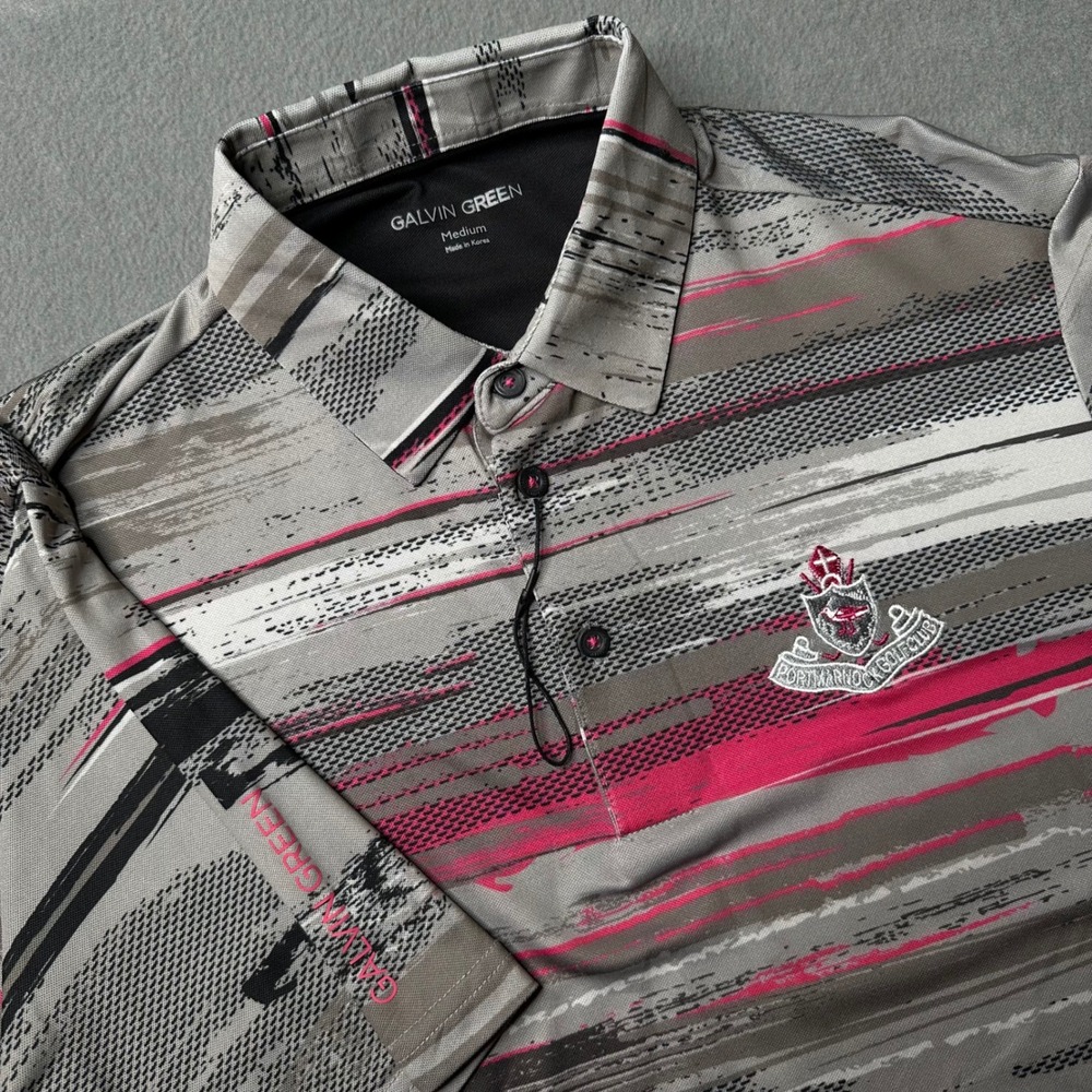 Galvin Green Polo Shirt Mens Medium Grey‎ Pink Abstract Portmarnock Golf Club